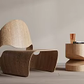 Modern Wooden Single Chair With Curved Design Side Table Glass Cup And Book