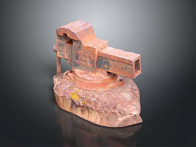 Rusted Metal Structure with Rock Base Reddish Brown Worn Texture Vintage Mechanical Part Sculpture 3d model