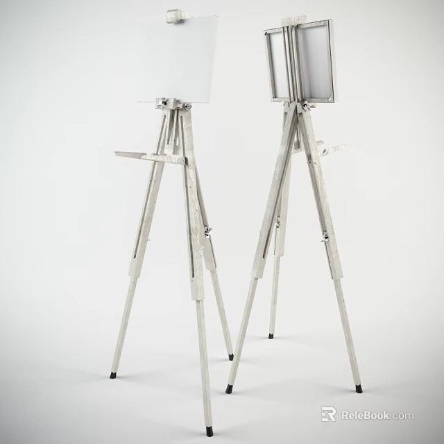 Art Supplies Display Two Silver Easels With Drawing Boards On White Background 3d model 