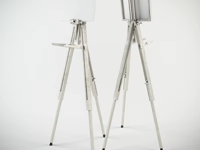 Art Supplies Display Two Silver Easels With Drawing Boards On White Background 3d model