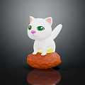 Cute White Cat Figurine With Green Eyes Pink Nose Standing On Brown Nut Shaped Base