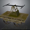 Wooden Cart With Two Wheels And Metal Lever Structure On Platform