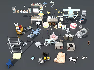 Functional Kids Entryway Cabinet And Side Storage With Star Decorations And Toy Organizers 3d model