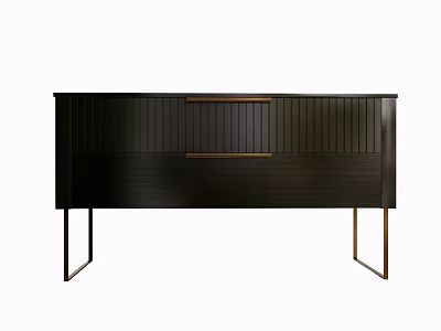 Modern Minimalist Black Decorative Cabinet With Vertical Slat Design Golden Handles And Metal Legs 3d model