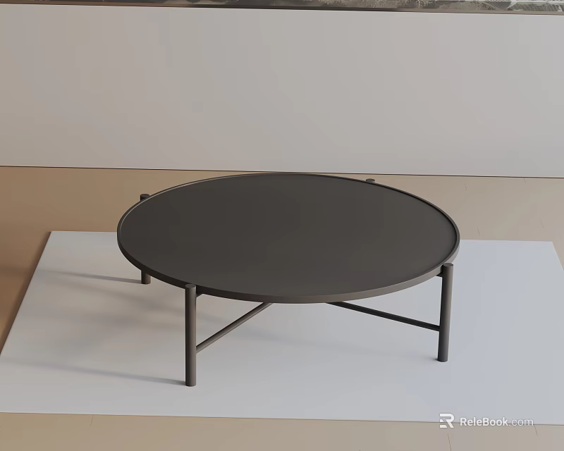 Modern Sofa Coffee Table Combination With Round Black Tabletop And Metal Legs 3d model
