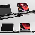 Modern Laptop and Tablet Setup with Keyboard Mouse and Desktop Accessories 3d model