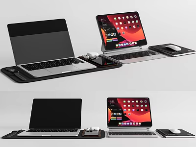 Modern Laptop and Tablet Setup with Keyboard Mouse and Desktop Accessories 3d model