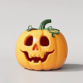 Art Installation Featuring Orange Pumpkin With Smiling Skull Face And Green Vine