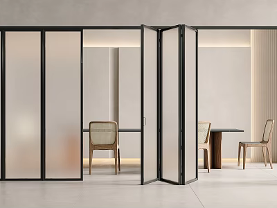 Folding Doors In Modern Interior With Translucent Panels 3d model