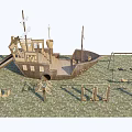 Wooden Pirate Ship Playground Equipment With Slide Swings And Climbing Features In Grass Area
