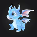 Cute Blue Baby Dragon With Horns Large Ears And Wings 3D Character