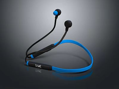 Stylish Wireless boAt Loop Neckband Audio Headphones Blue And Black Sound 3d model