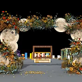 Floral Arch Decoration With Moon Elements And Autumn Flowers Booth Setup 3d model