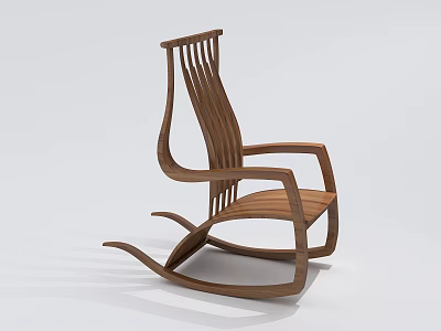Wooden Rocking Chair With Modern Design Curved Armrests Slatted Backrest And Ergonomic Structure 3d model