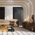 Modern Living Room Interior With Beige Sofa Coffee Table Green Plants And Sunlight
