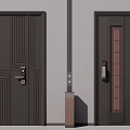 Dark Brown Swing Doors Featuring Line Patterns Vertical Grille And Door Lockset Design 3d model