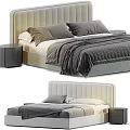 Modern Double Bed With Upholstered Headboard Gray Pillows White Sheets And Nightstand 3d model