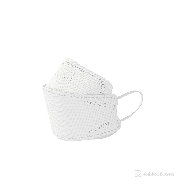 White Protective Face Mask With Ear Loops And Seam Details For Safety 3d model 