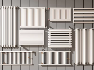 Various Types of Modern Radiators with Different Designs Installed on Wall for Home Heating 3d model