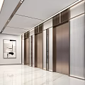 Modern Elevator Lobby Interior With Metal Doors Vertical Wall Panels And Ambient Lighting 3d model