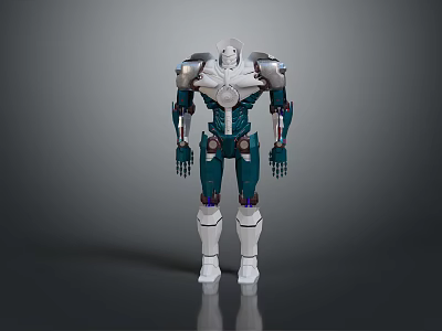 Futuristic Game Movie Character Robot With White And Teal Mechanical Structure Standing Pose 3d model
