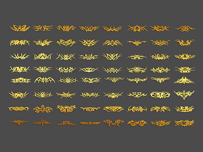 Various Gold Decorative Patterns With Intricate Ornamental Design Styles 3d model