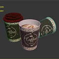 Paper Coffee Cups With Patterned Design And Coffee Print Featuring Lid And Spilled Drink 3d model