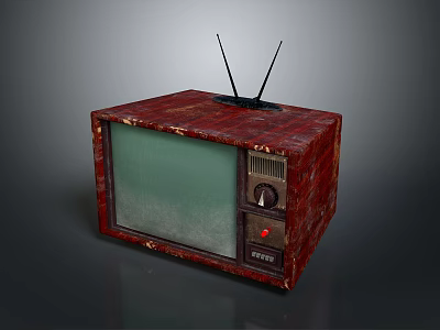 Vintage Red TV With Antennas Retro Texture Green Screen And Knobs 3d model