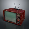 Vintage Red TV With Antennas Retro Texture Green Screen And Knobs