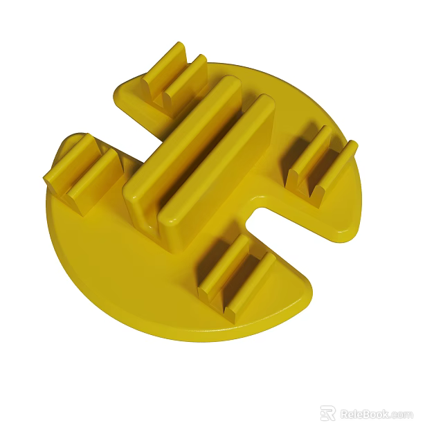 Durable Yellow Industrial Plastic Mechanical Component With Protruding Ridges And Slot Design 3d model 