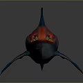 Red and Blue Spiked Back Fish with Sharp Teeth Yellow Eyes Wing Fins
