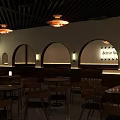 Modern Bar Interior Design With Wooden Counter Shelves Bottles And Seating
