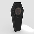 Black Coffin Shaped Clock With Ornate Decorations And Round Dial