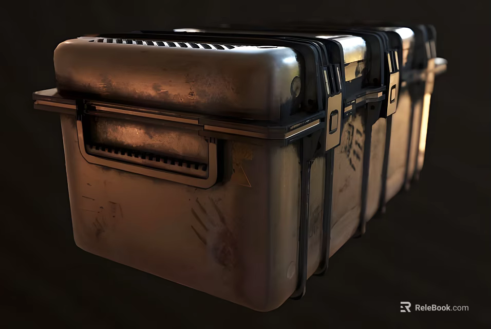 Industrial Metal Cargo Boxes With Secure Latches And Worn Texture Design 3d model 