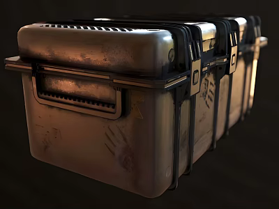 Industrial Metal Cargo Boxes With Secure Latches And Worn Texture Design 3d model