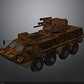 Military Armored Vehicle With Camouflage Pattern Turret Cannons And Six Wheels