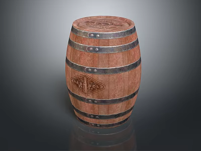 Traditional Wooden Barrel As Household Item With Metal Hoops And Carved Details 3d model