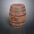 Traditional Wooden Barrel As Household Item With Metal Hoops And Carved Details