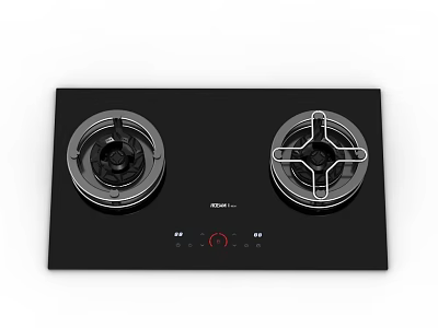 Black Double Burner Gas Hob Modern Kitchen Appliance With Sleek Surface Control Knobs 3d model