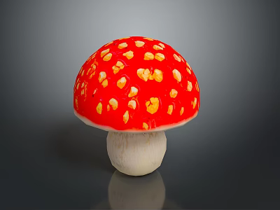 Vibrant Red Round Cap Mushroom with Yellow Spots and White Stem as Food Display Item 3d model