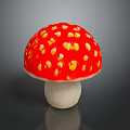 Vibrant Red Round Cap Mushroom with Yellow Spots and White Stem as Food Display Item
