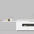 Modern Dining Table In Open Kitchen With White Counter Cabinets Sink And Glassware