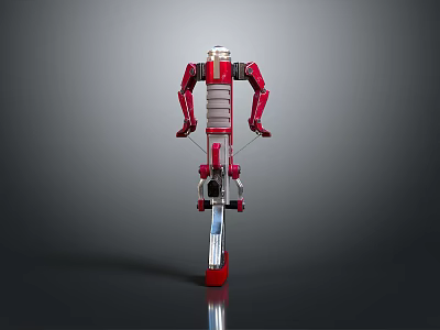 Futuristic Red And Gray Mechanical Weapon With Humanoid Structure And Wheels 3d model