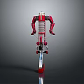 Futuristic Red And Gray Mechanical Weapon With Humanoid Structure And Wheels
