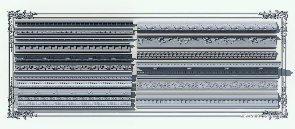 Gypsum Cornice With Various Decorative Designs And Intricate Patterns For Interior Decoration 3d model 
