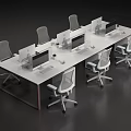 Modern Office Desk Setup With Multiple Workstations Ergonomic Chairs And Computer Monitors