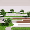 Modern White Curved Tree Planters With Green Lawns And Trees In Urban Landscape Design