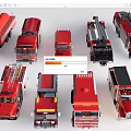 Red Fire Trucks Collection Featuring Various Emergency Vehicle Designs and Models 3d model