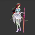 Magical Fantasy Female Character With Red Hair White Dress Golden Staff And White Headdress