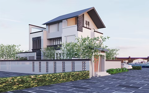 New Chinese Style Single-family Villa Appearance 3d model